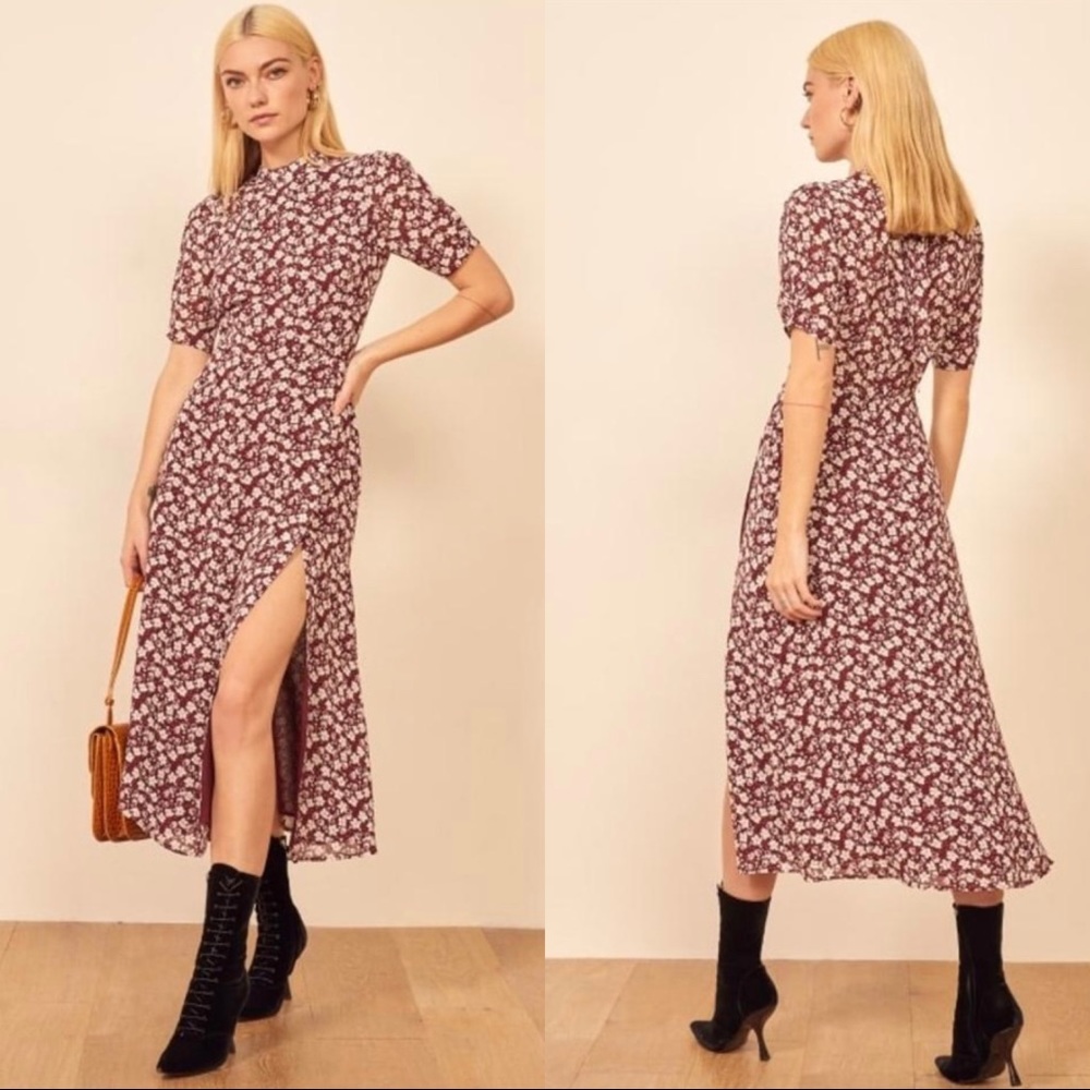 Reformation Gio Ditsy Floral Midi Dress In Granita Size 2